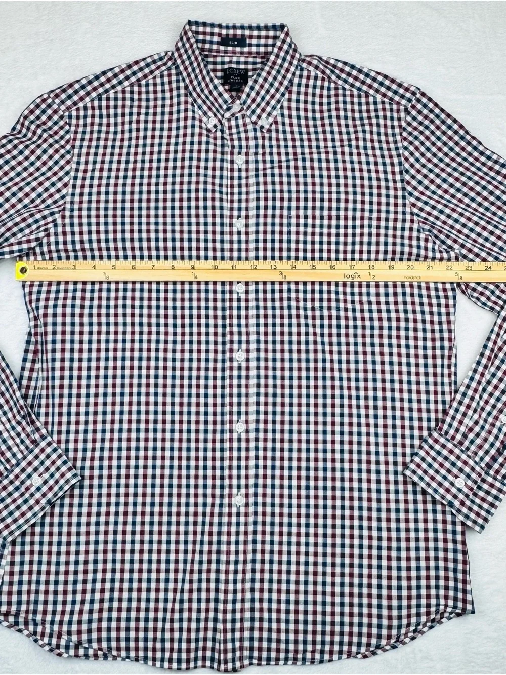J.Crew Flexed Wash Slim button down dress shirt. Red/ white/ blue. Men’s size L.